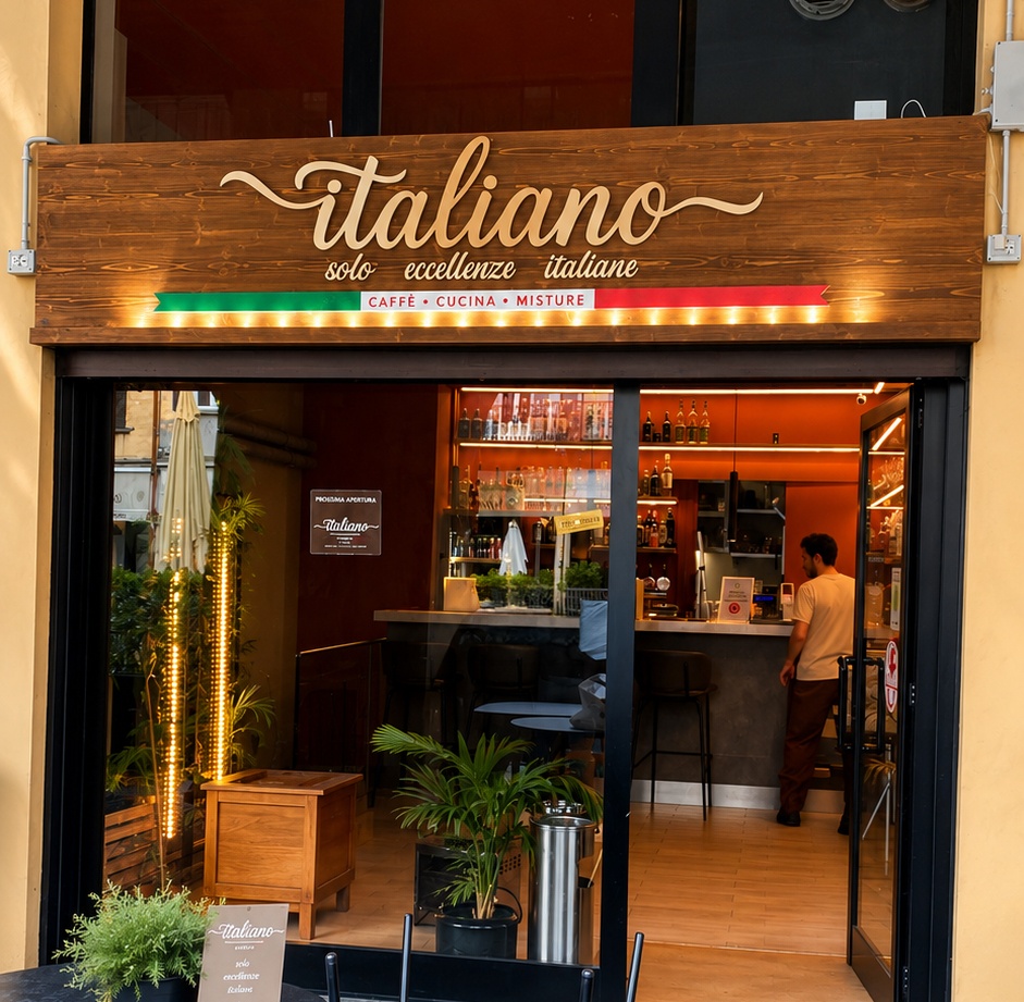 Insegna in alluminio per Caffè Concordia a Stradella