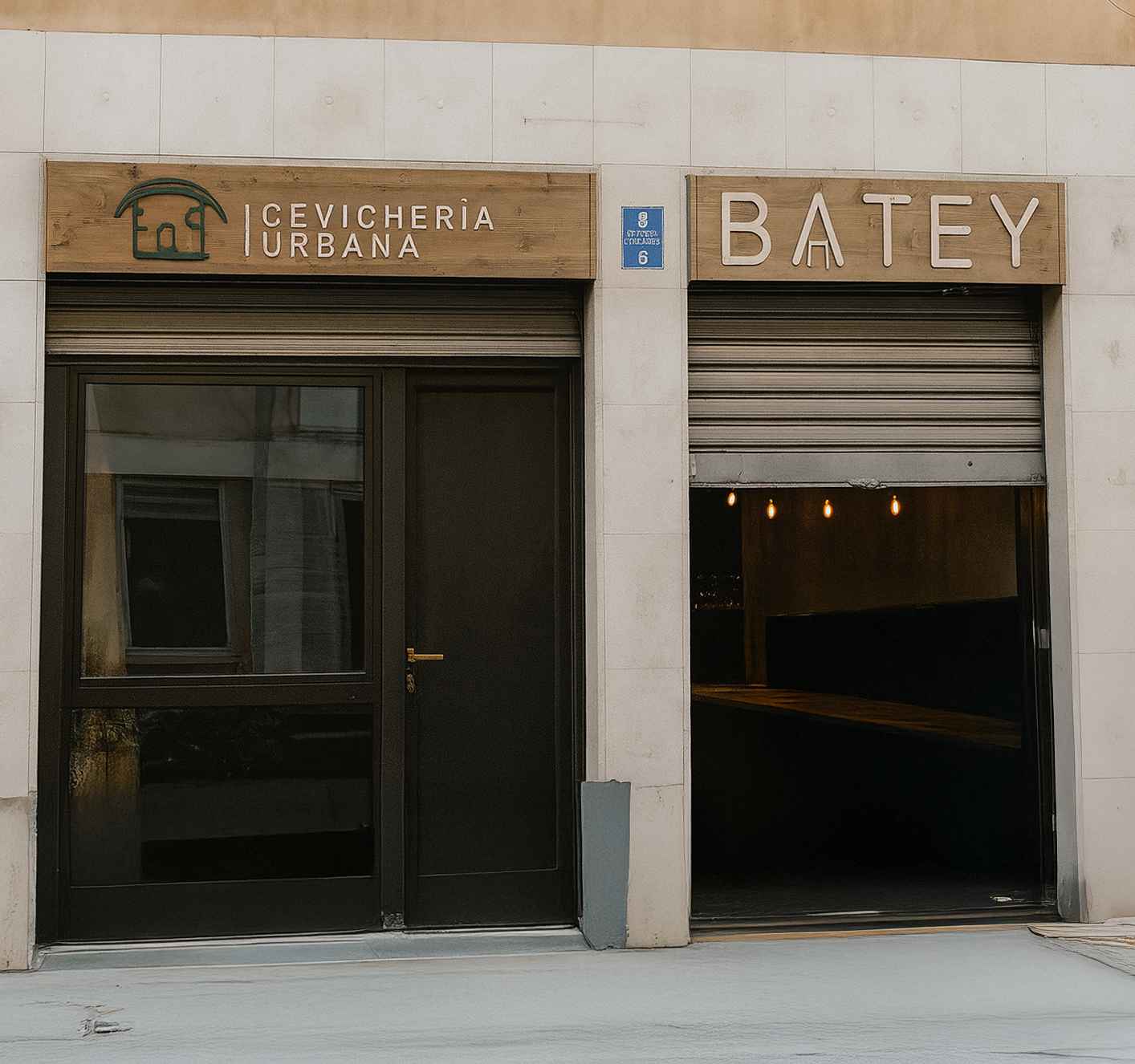 BATEY · Milan, Layered wooden storefront signage