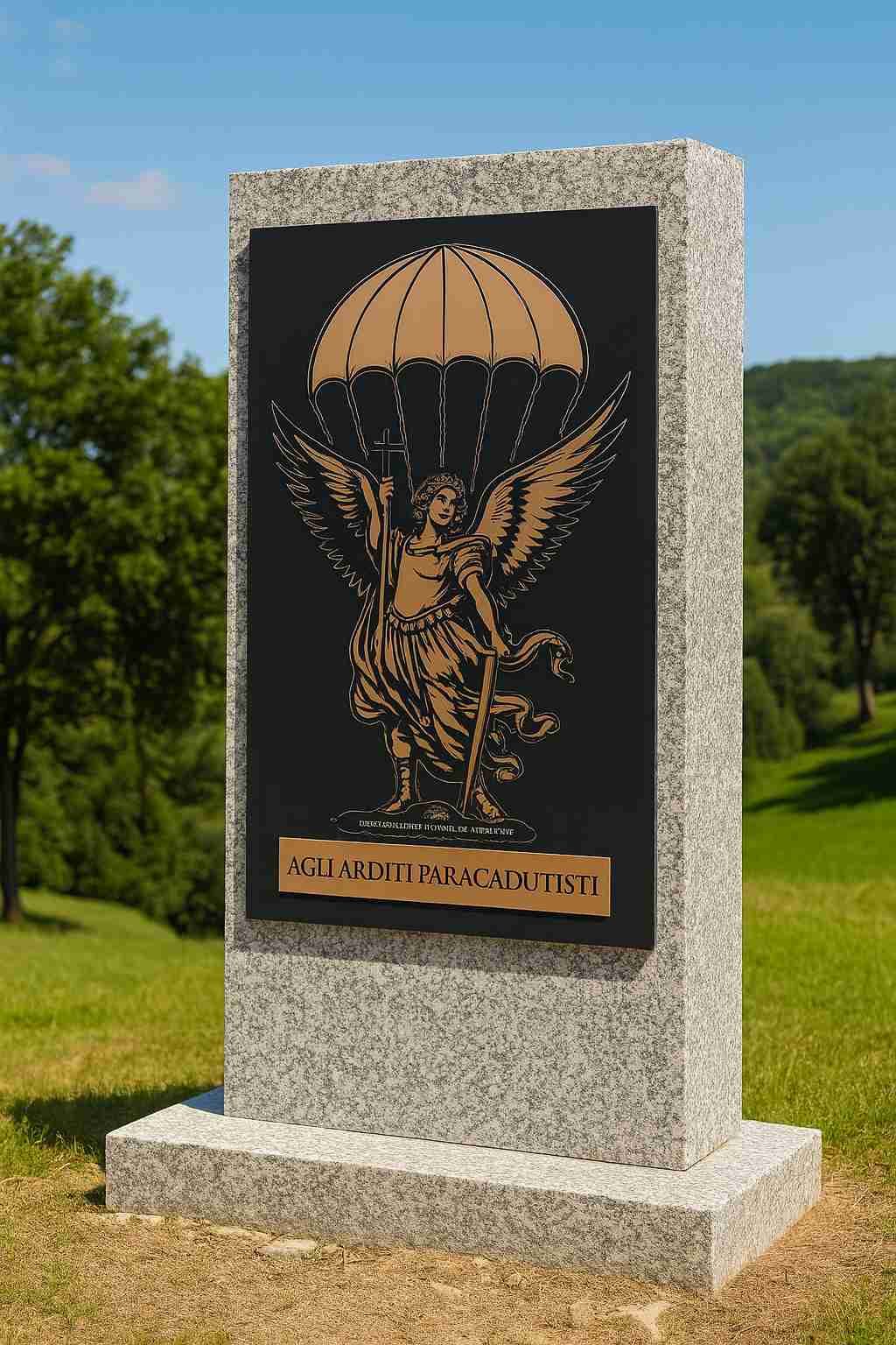 Statua commemorativa in lamina bronzea tagliata e incisa per i paracadutisti a Cella di Varzi