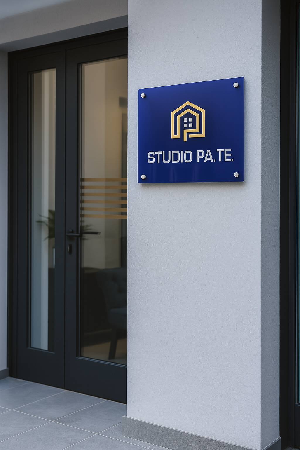 Targa professionale in plexiglass tagliato al laser per Studio PATE a San Genesio ed Uniti