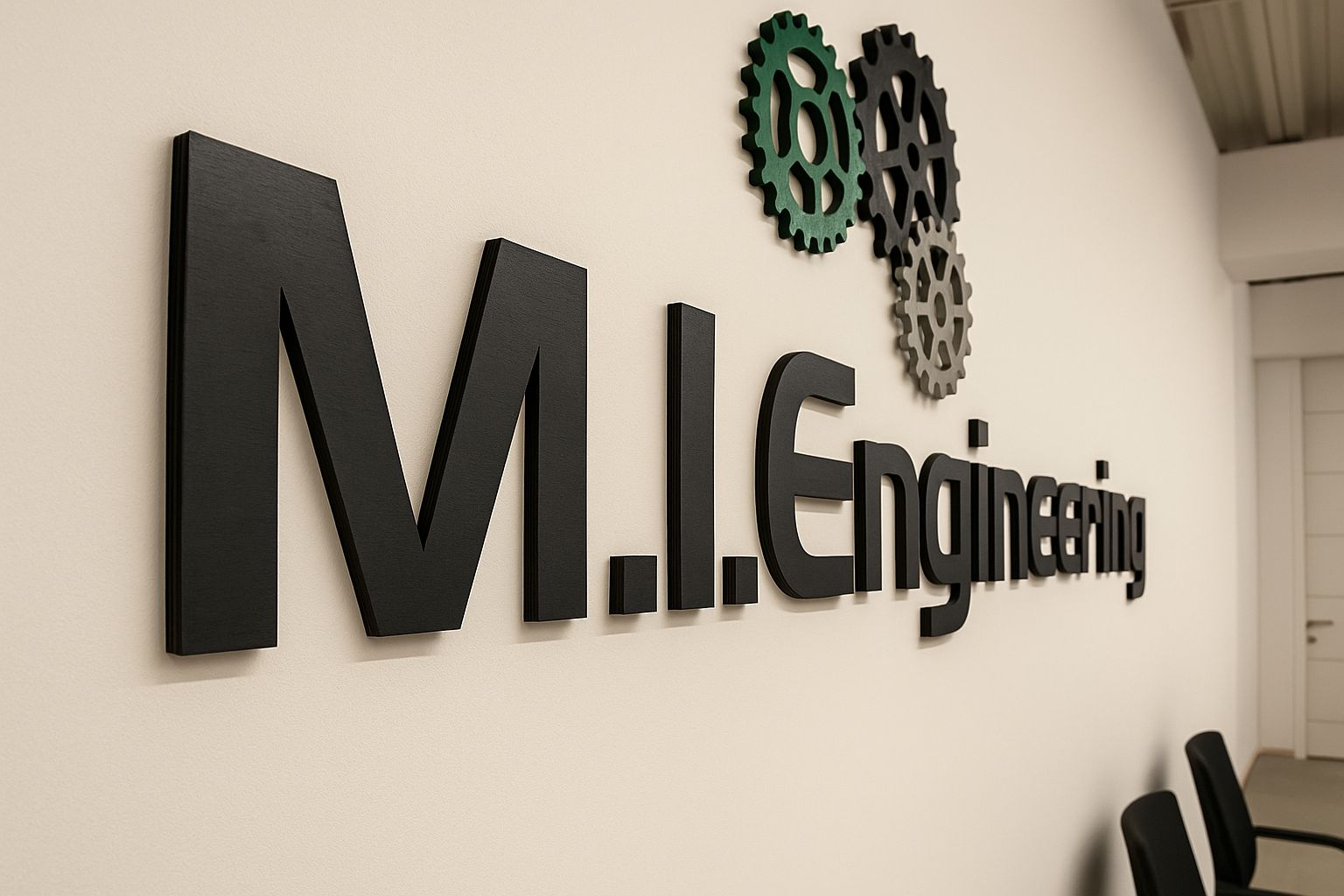 Insegna artigianale in legno o materiale composito – insegna mi engineering lettere legno verniciato taglio laser artigianale pangeacomunicazione