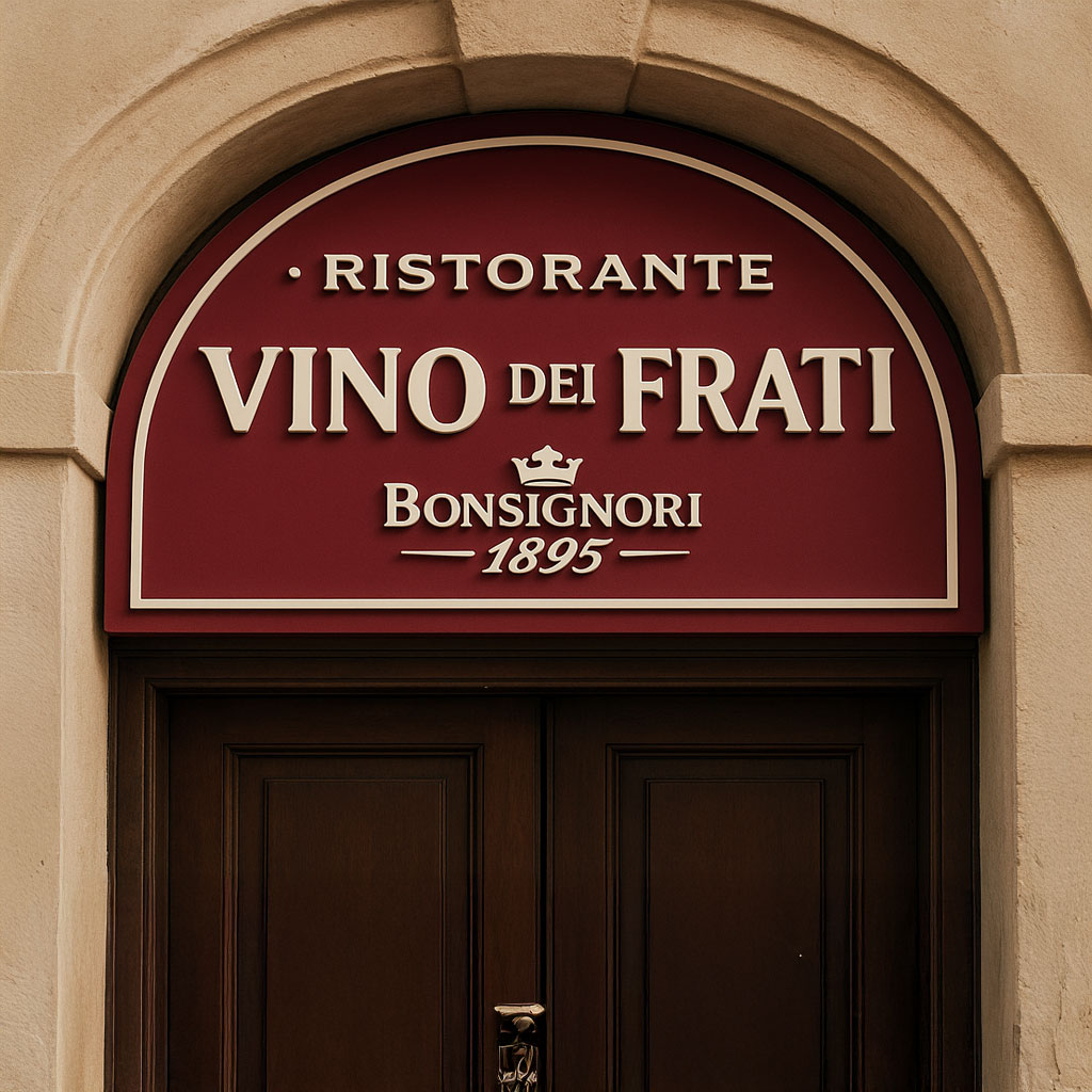 Insegna artigianale in legno o materiale composito – insegna vino dei frati forex3d lettere rilievo artigianale pangeacomunicazione