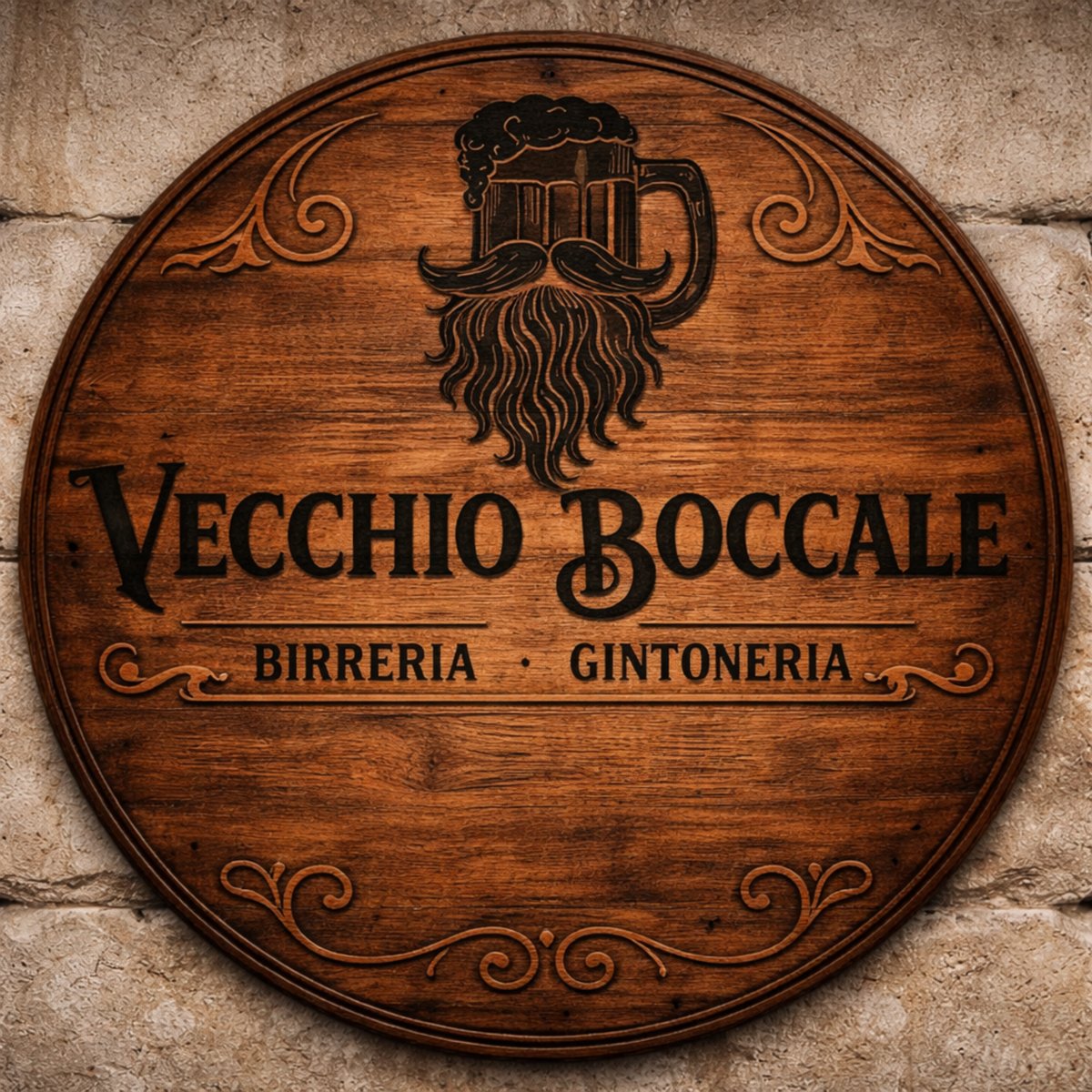 insegna in legno ovale incisa a fuoco vecchio boccale
