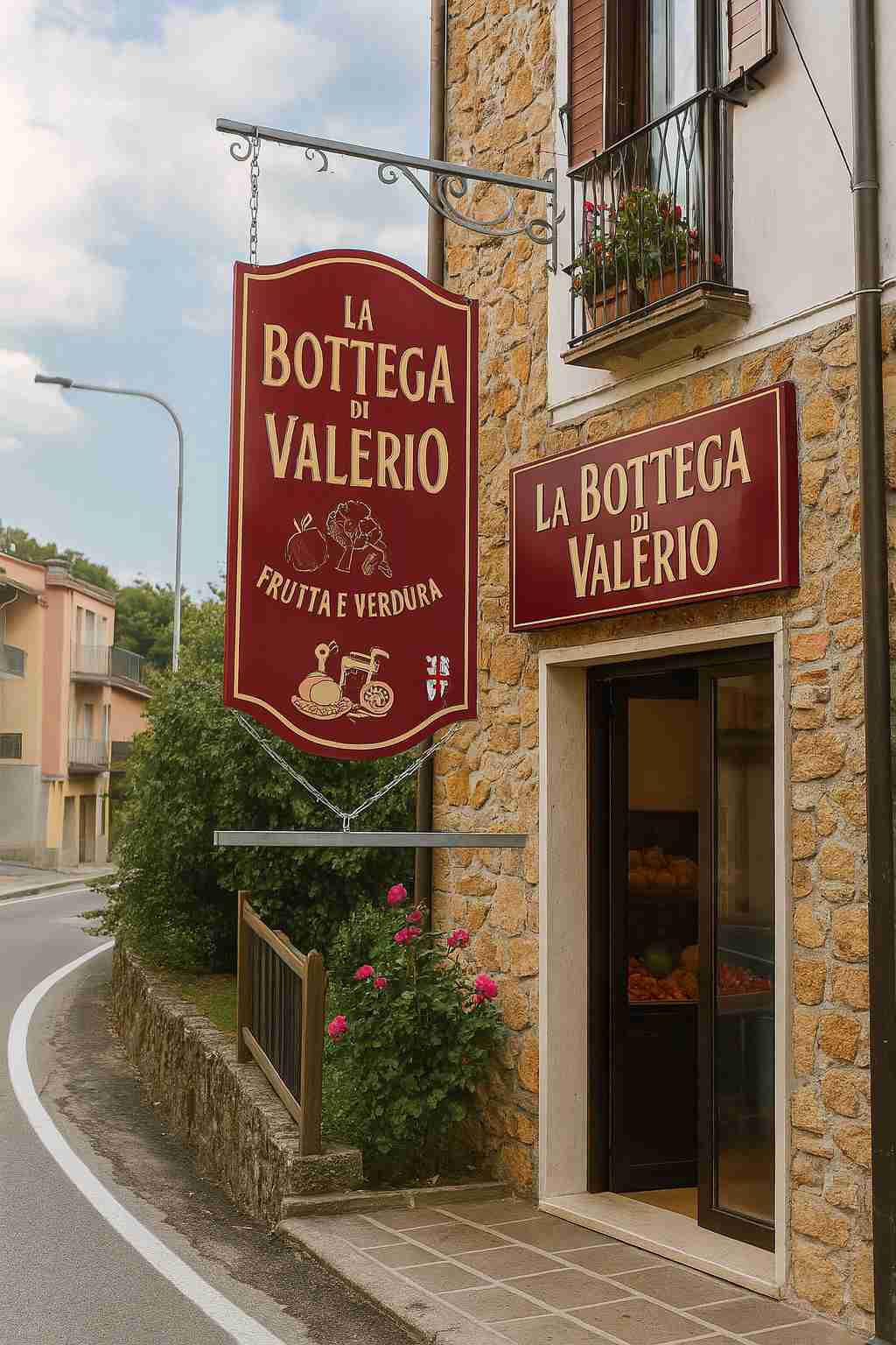 Insegna o targa in alluminio artigianale: insegna bottega di valerio allubond sagomato vinile prespaziato pangeacomunicazione